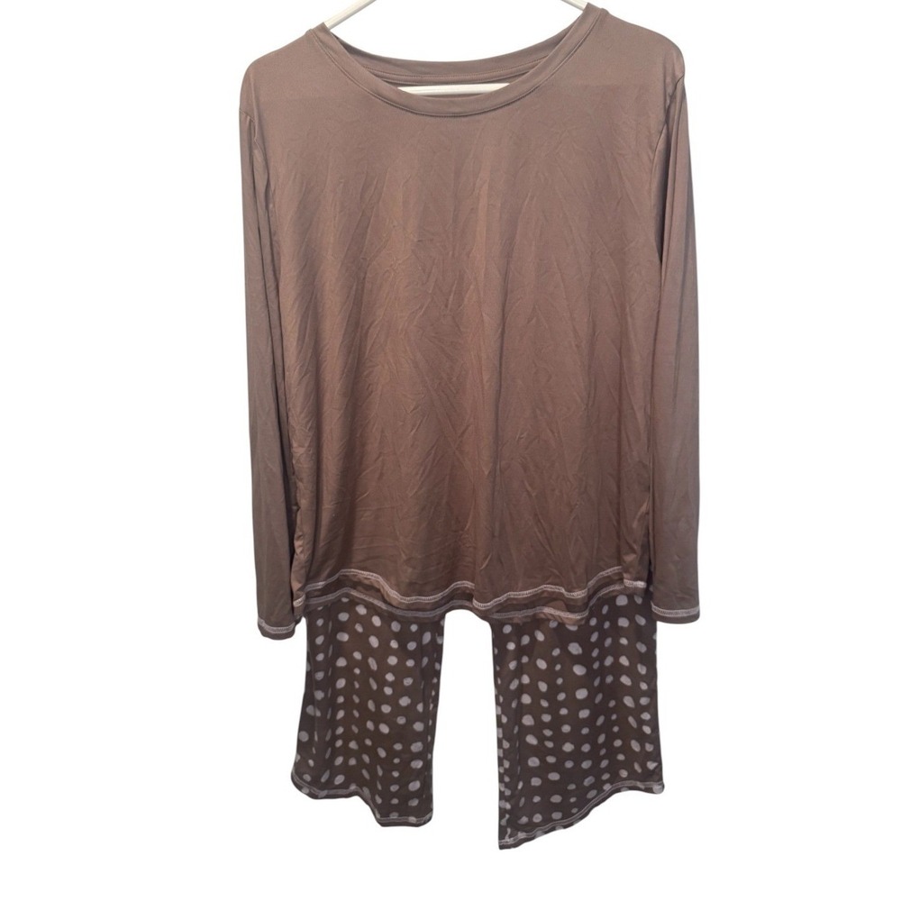 AnyBody Womens Brown Knit Pajama Set Polka Dot Long Sleeve Top Pants XL NEW
